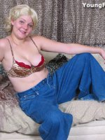 Blonde chubby shows beautiful tits