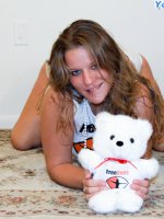 Fatty in satin panties plays with her teddy bear